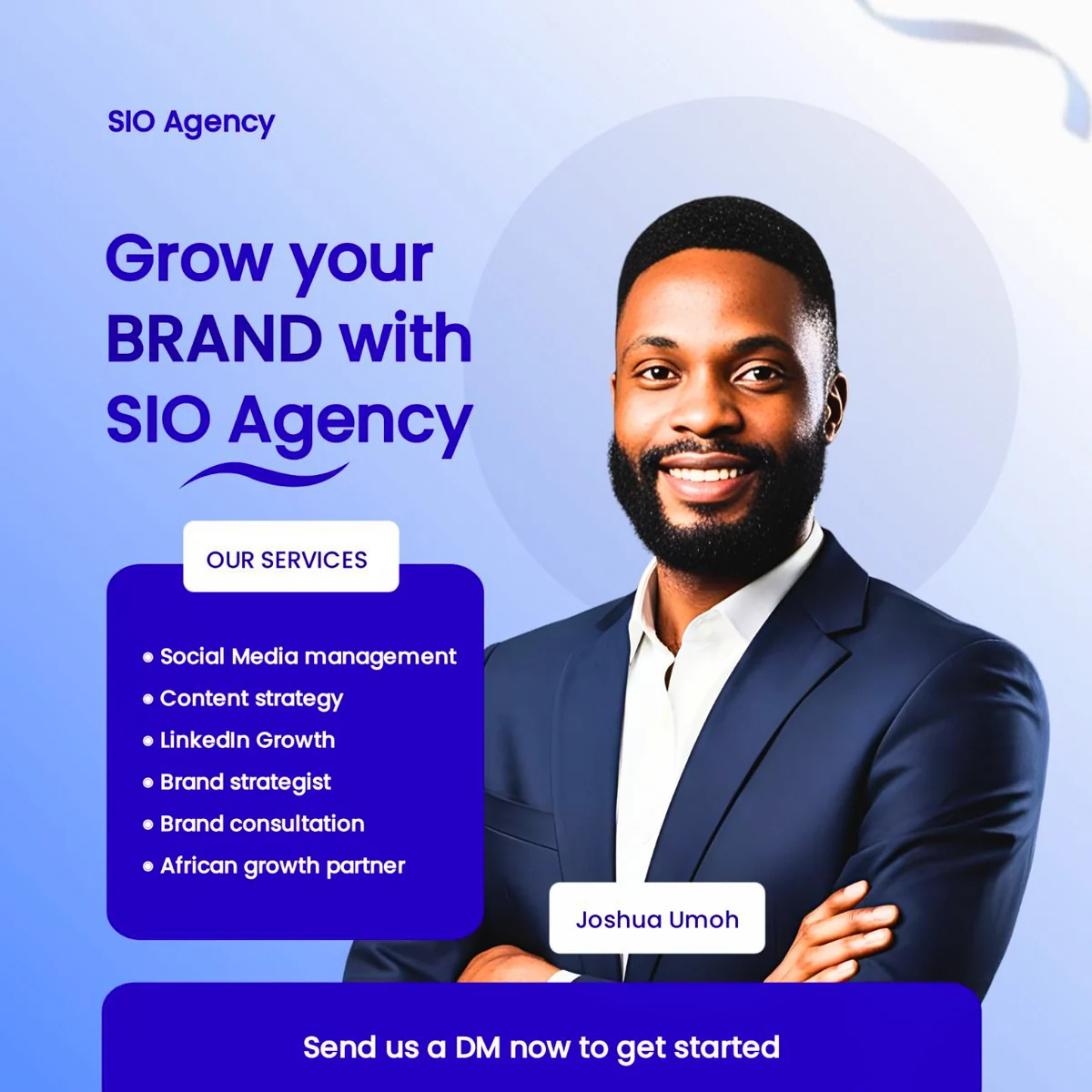 SIO Agency brand promotion graphic with a service list