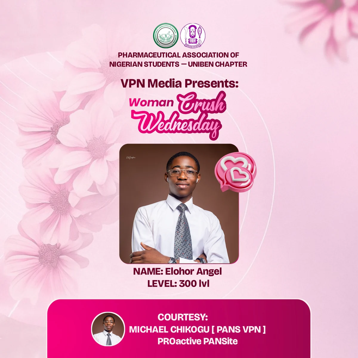 Pink Woman Crush Wednesday event graphic for PANS UNIBEN